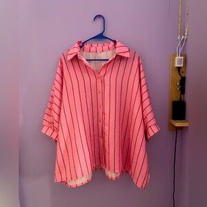 Stylish Pink Short Sleeve Shirt With Black Stripes